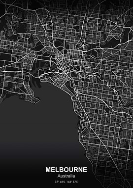 Melbourne city map black