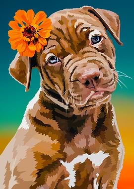 Summer Puppy with Flower
