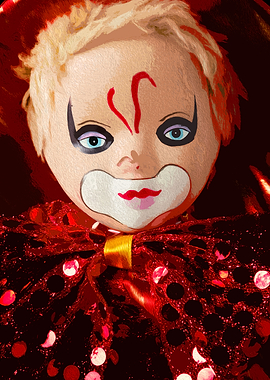 red sad clown oil poster