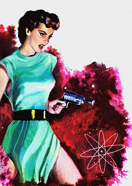 Girl with space gun pulp