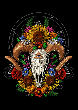 Trippy Floral Goat Skull