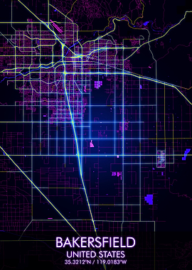Bakersfield Night City Map