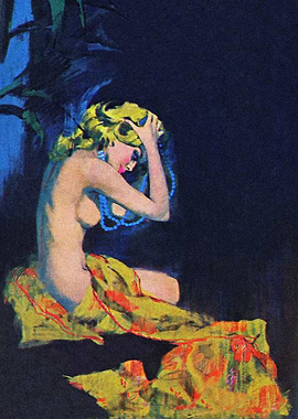 Blonde girl on bed pulp