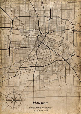 houston vintage city map
