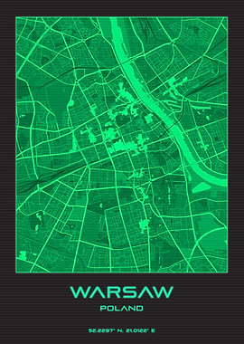 Warsaw Synthwave City Map