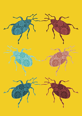 6 Weevils on Yellow Backgr