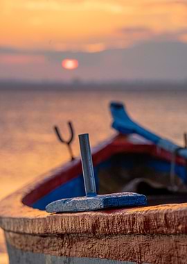 Fishing boat at sunset