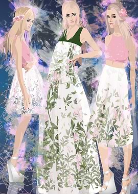 Three girls fashion sketch