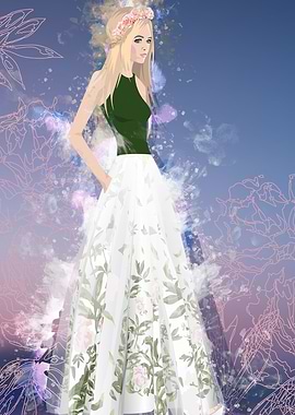 Blonde model in long dress