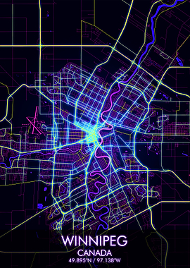 WINNIPEG Night City Map