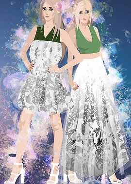 Two girls in green dresses