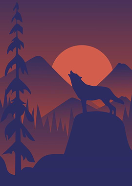 Nature Wolf And Mountain