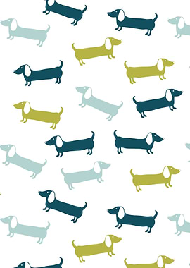 Blue and green dachshunds