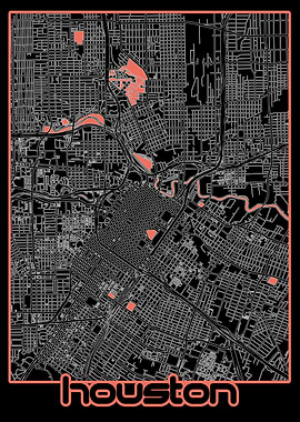 houston map black