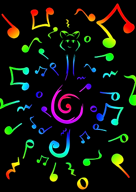 Colorful notes and clef