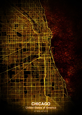 chicago city night map