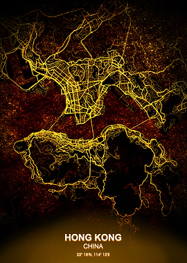 hong kong city night map