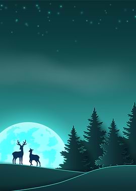 landscape moon and deer