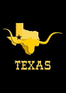 Texas Map Longhorn Head
