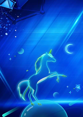 Blue Unicorn at Moonlight