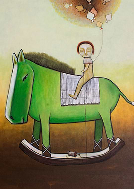 Child rides a toy horse