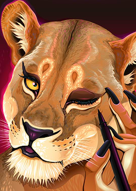 lion applying make up