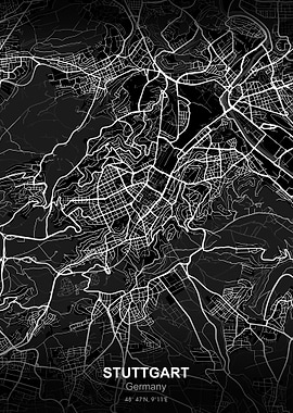 stuttgart city map black