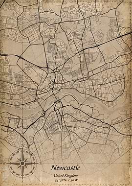 newcastle vintage city map