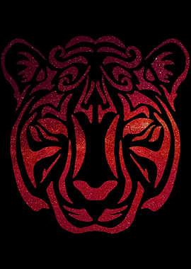 Red Cosmic Tribal Tiger