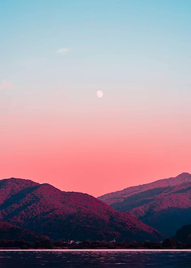 Moon and pink landscape
