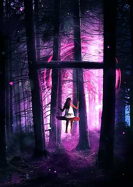 Woman on a swing in forest