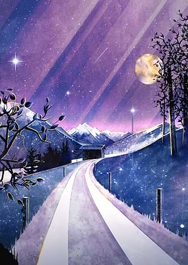 Mountains Field Watercolor