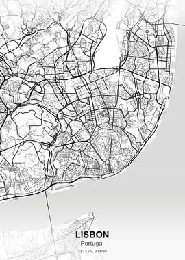 lisbon city map white