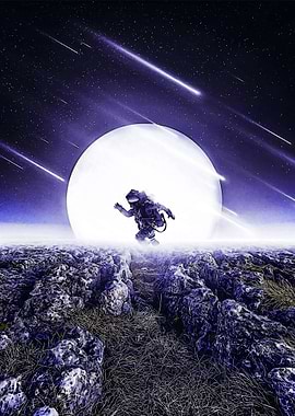 Astronaut meteors and moon