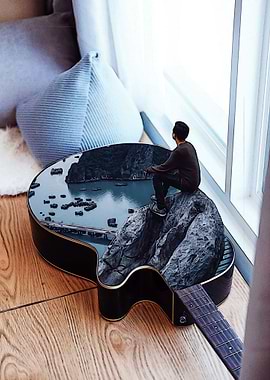 Guitar in double exposure