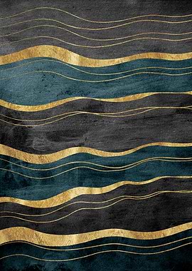 Black Teal Ink Waves 1