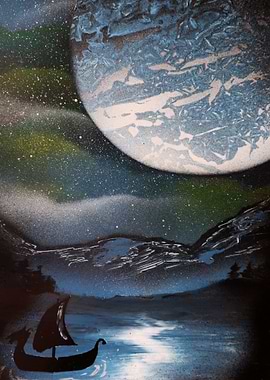 Viking Ship Rising Moon