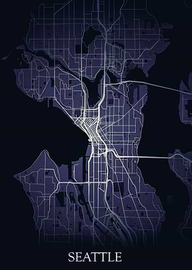 Seattle Night City Map