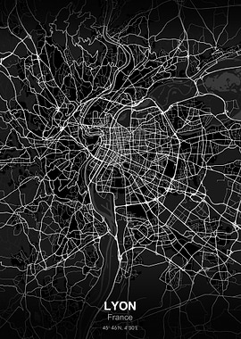 lyon city map black