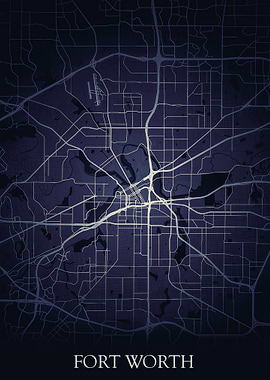 Fort Worth Night City Map