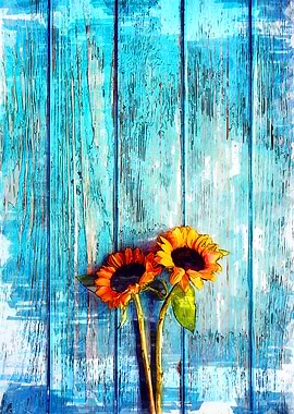 Sunflowers On Timber Deck