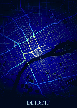 Detroit Night Blue Map