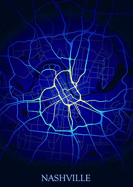 Nashville Night Blue Map