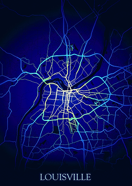 Louisville Blue Night Map