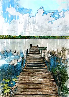 Old Wooden Jetty By Lake