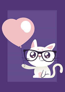 Cat with heart balloon
