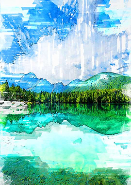 Trees By The Lake Abstract