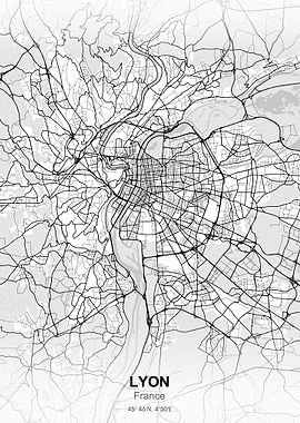 lyon city map white