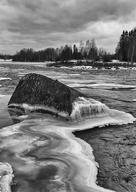 Frozen Rock In The River