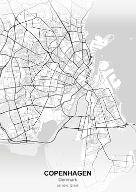 copenhagen city map white